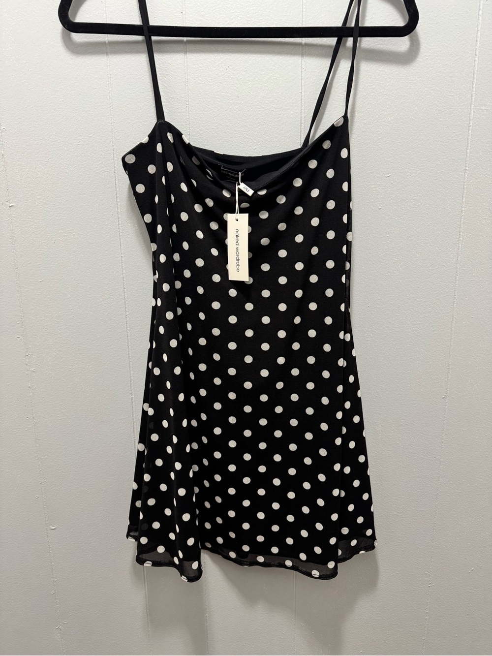 naked wardrobe Black & White Polka Dot Slip Mini Dress